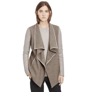 Vince Wool + Leather Sleeves Drape Neck Jacket | S